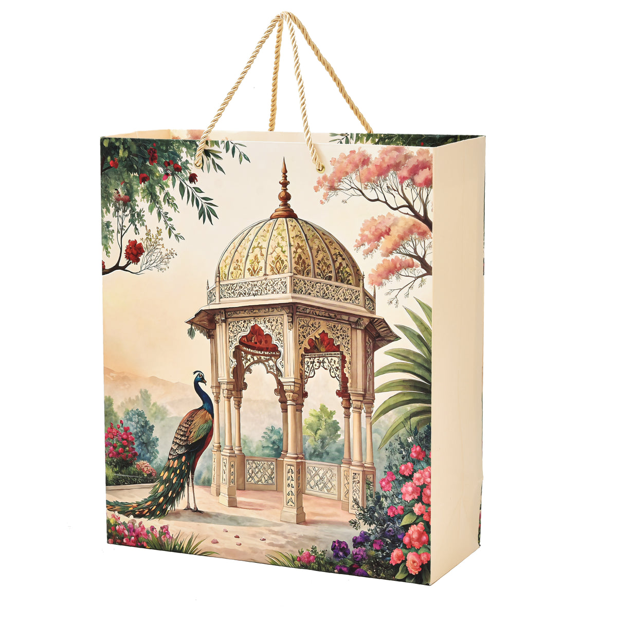 Royal Garden Print Matt Paper Bag with Matching Jar Wooden Box Combo – Festive Gift Packaging Set