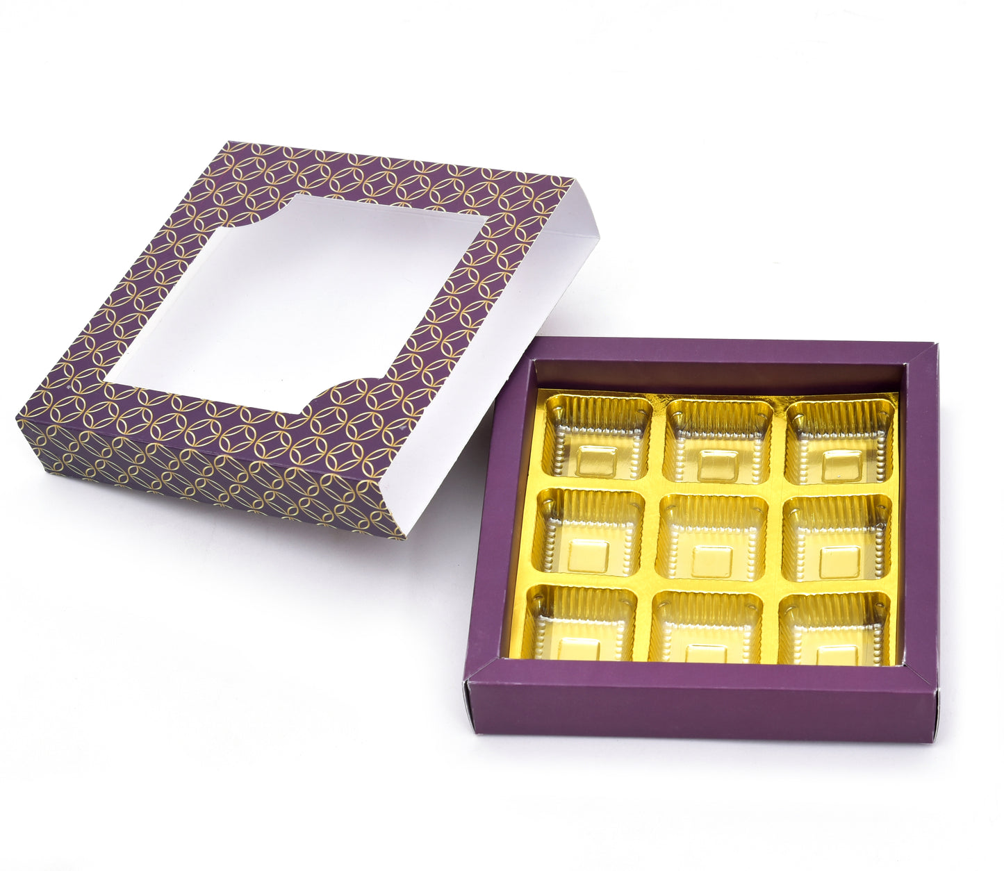 9 Cavity Folding Chocolates Packing Box - Purple | Grownex Packaging | Chocolate Box