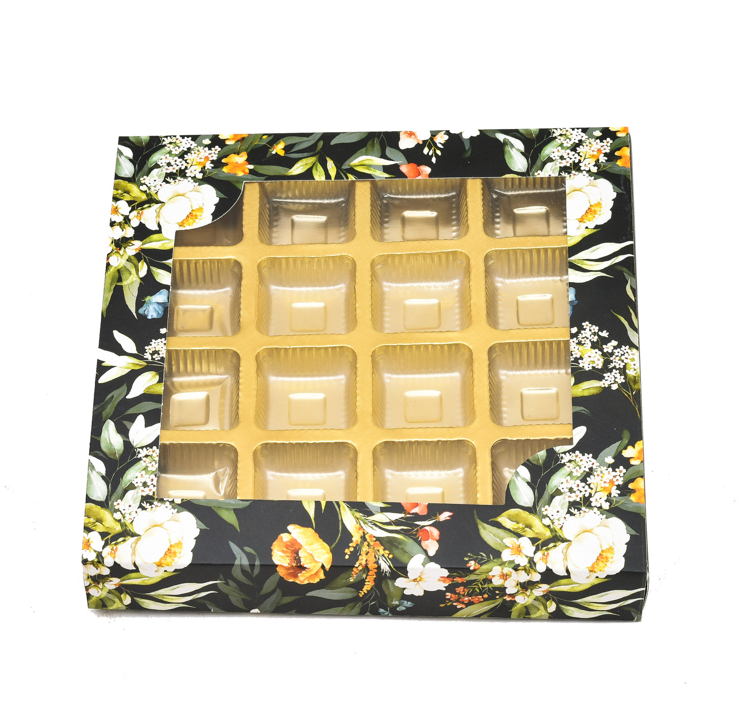 16 Cavity Folding Chocolates Packing Box - Floral Green | Grownex Packaging | Chocolate Box