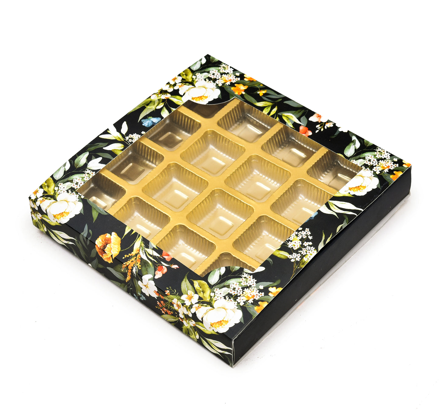 16 Cavity Folding Chocolates Packing Box - Floral Green | Grownex Packaging | Chocolate Box