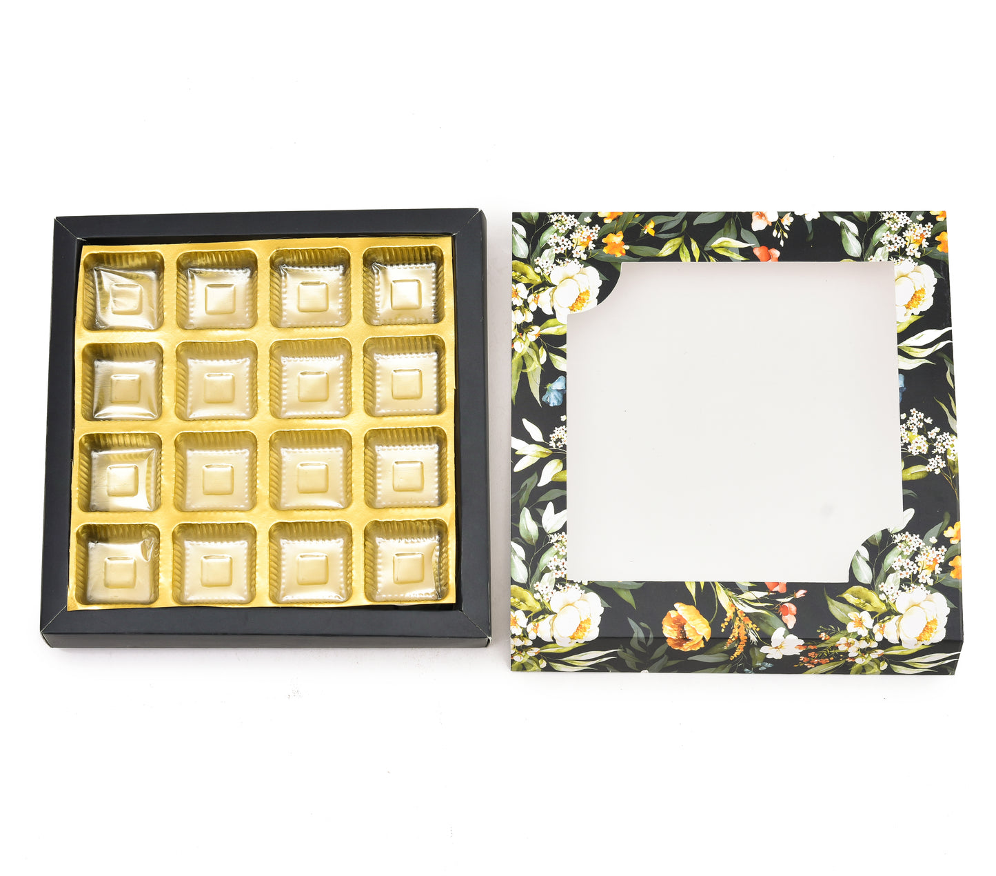 16 Cavity Folding Chocolates Packing Box - Floral Green | Grownex Packaging | Chocolate Box