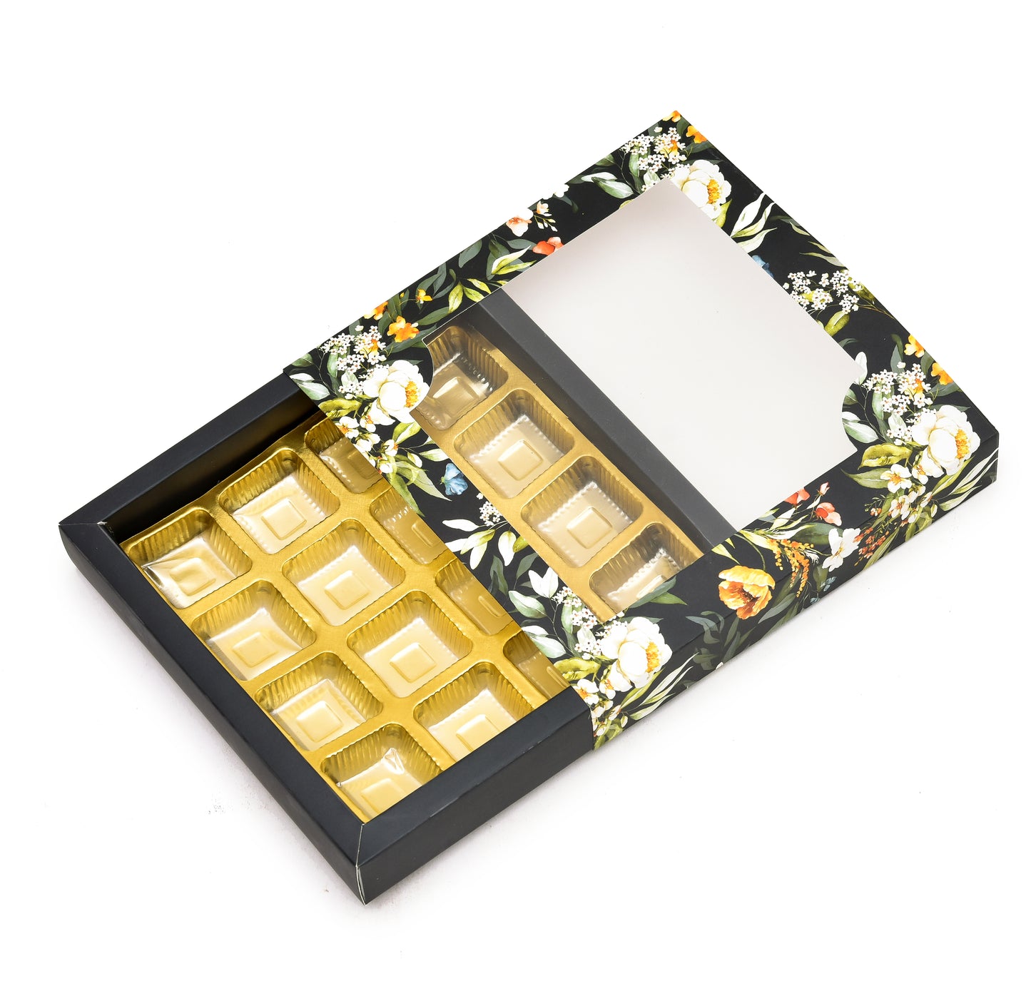 16 Cavity Folding Chocolates Packing Box - Floral Green | Grownex Packaging | Chocolate Box