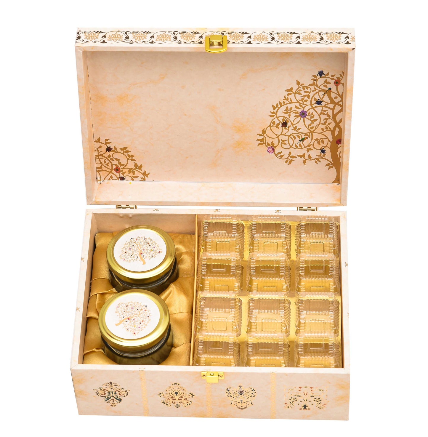 Foil Tree Print Wooden Premium Hamper Box – Elegant Luxury Gift Packaging | Grownex Packaging | wooden box
