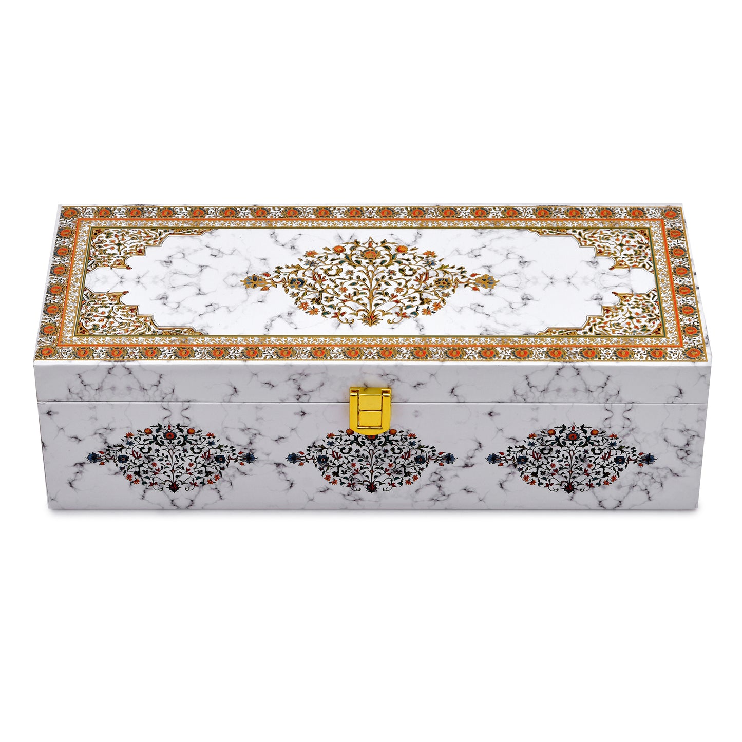 3 Jar White Marble Wooden Box for Dry Fruit and Sweets Packaging | Grownex Packaging | wooden box