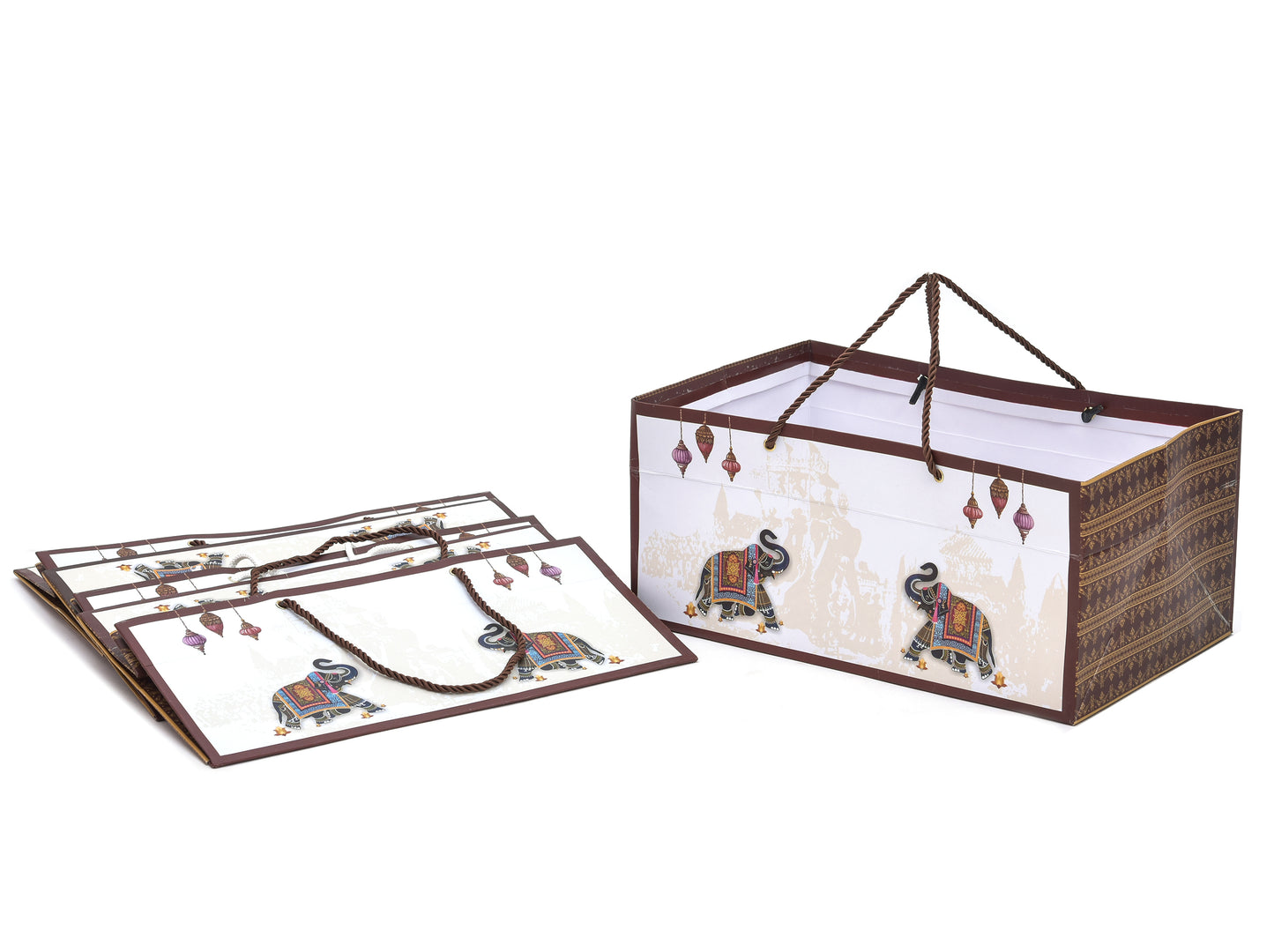Brown Elephant Print Premium Paper Bag 13x8.5x6 inch | Grownex Packaging | paper bags