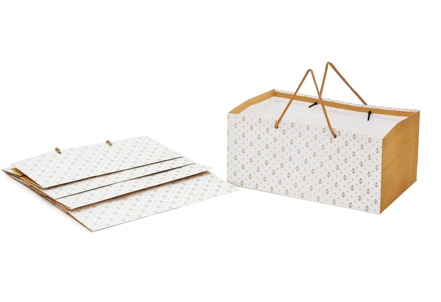 Golden Floral Print Craft Paper Bag 13x8.5x6 inch | Grownex Packaging | paper bags