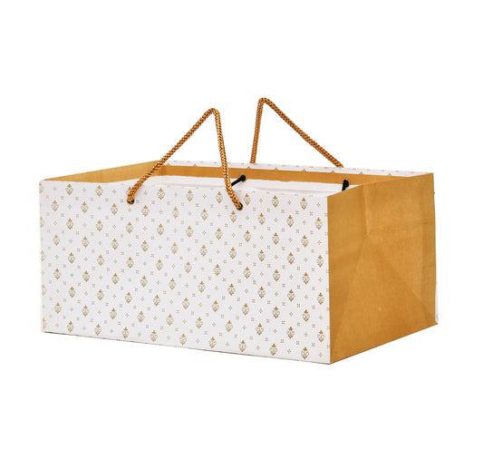 Golden Floral Print Craft Paper Bag 13x8.5x6 inch | Grownex Packaging | paper bags