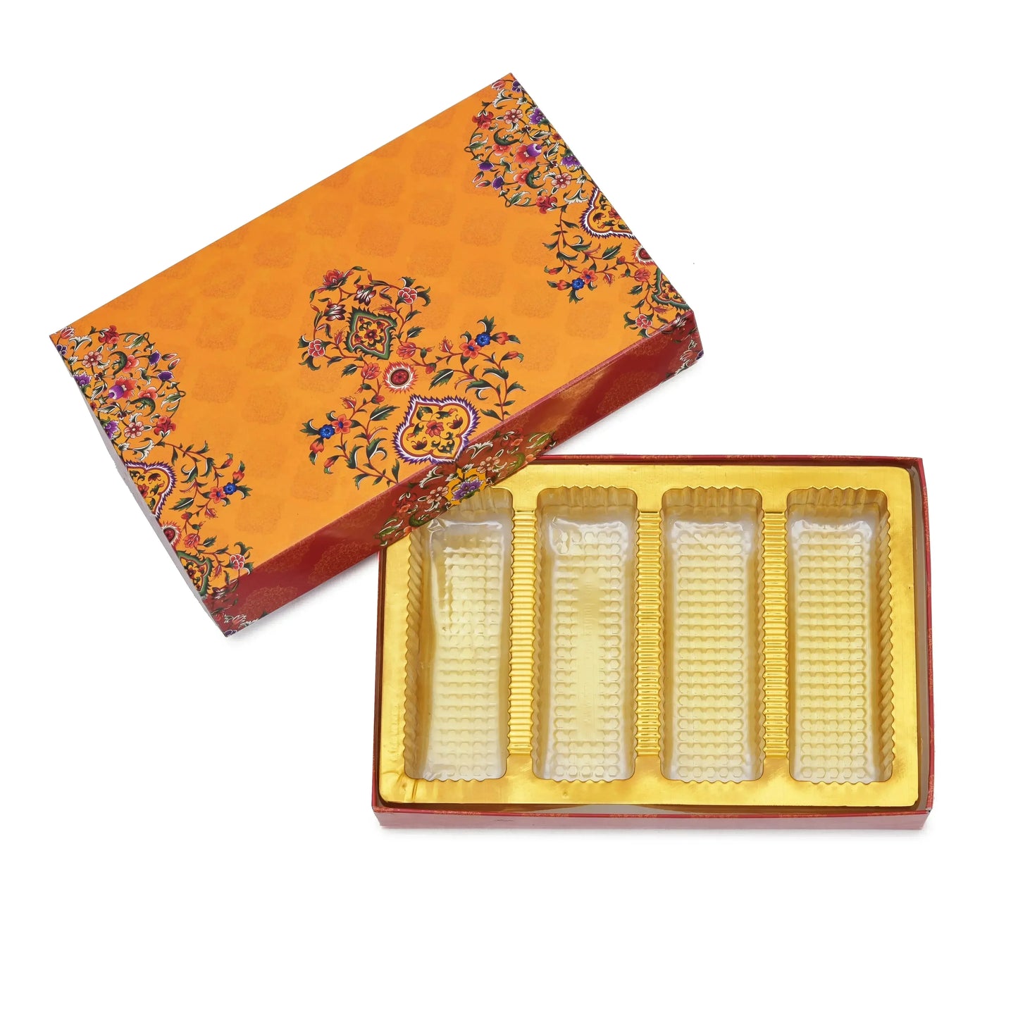 500 gm Yellow Leaf 4 Line Premium Sweet Packaging Festival Gift Box | Grownex Packaging | Sweet Box