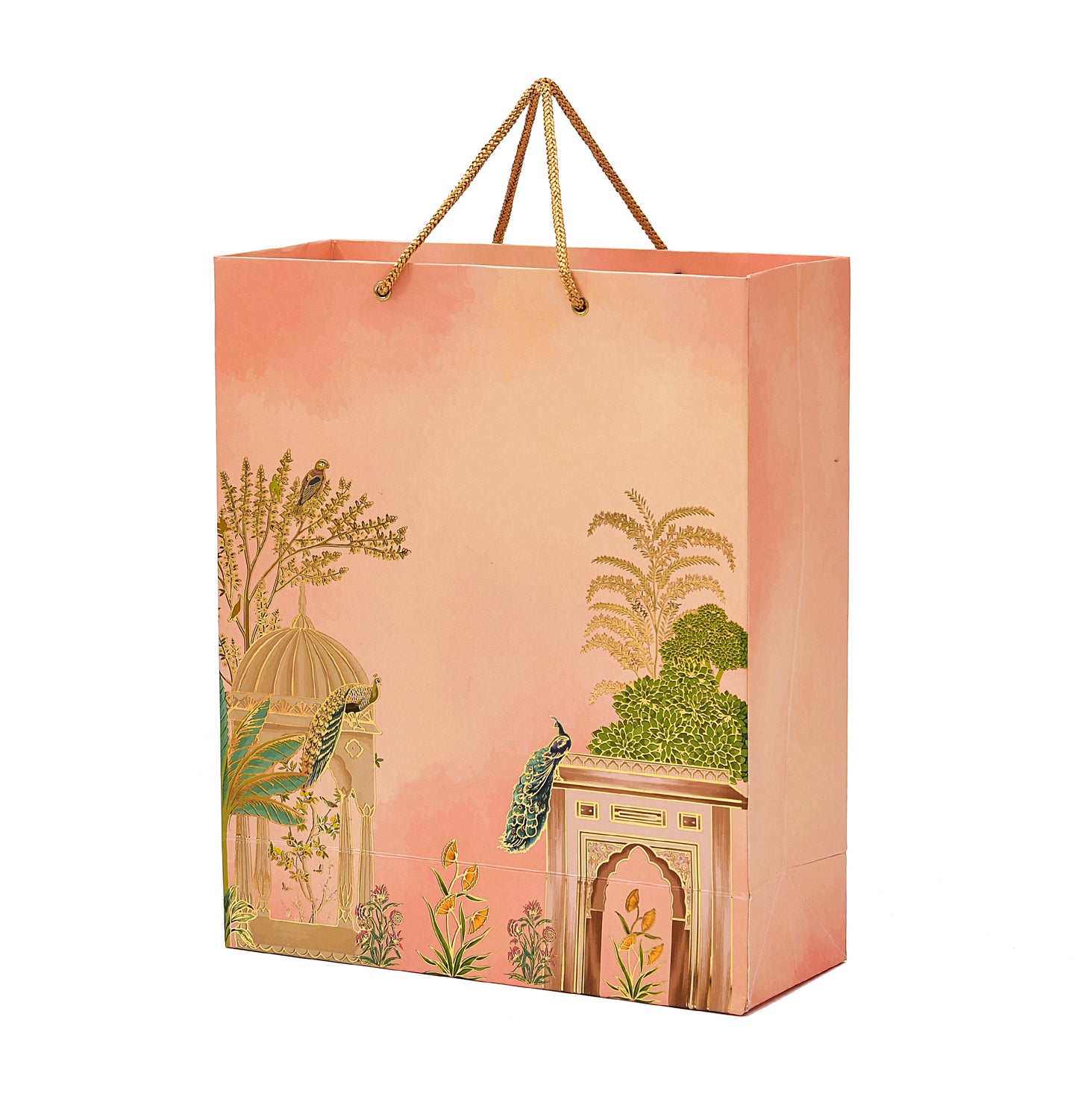 Pink Peacock Matt Finish Paper Bag 11.5x4.5x13.5 Inch | Grownex Packaging | paper bags