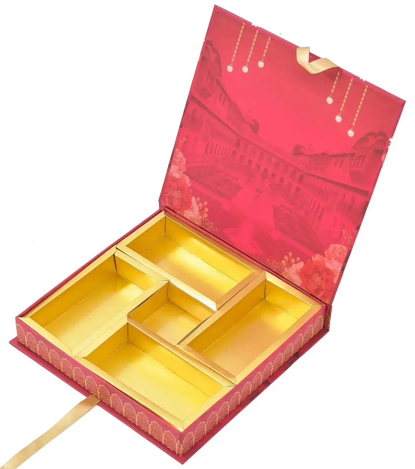 Wedding Theme Red 5 Partitions Lawana Box Book Pattern | Grownex Packaging | Sweet Box
