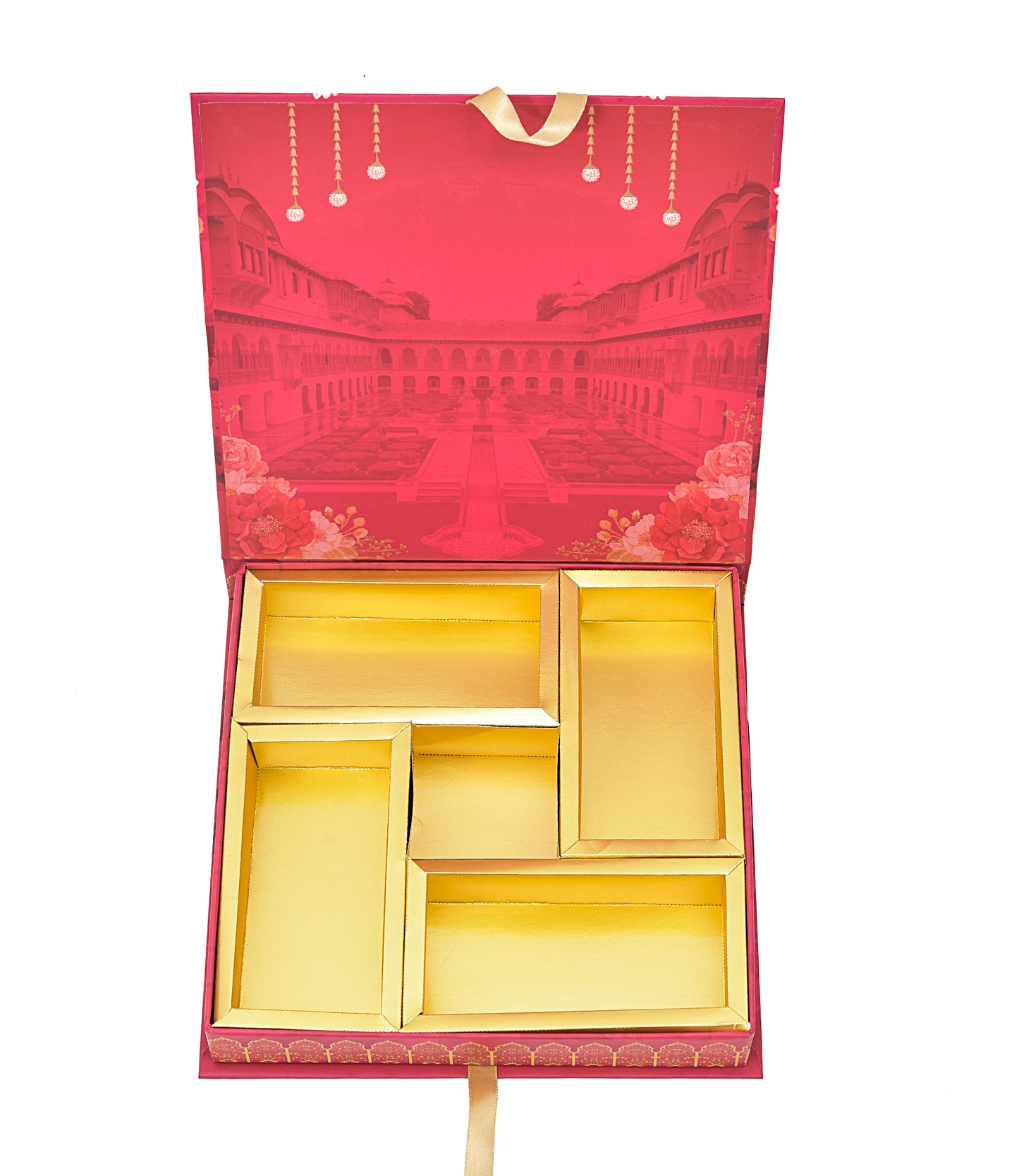 Wedding Theme Red 5 Partitions Lawana Box Book Pattern | Grownex Packaging | Sweet Box