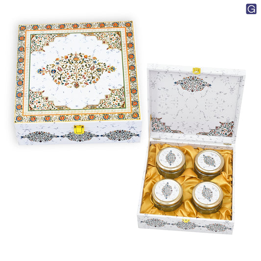 Luxury Marble print For Festival Gifting with 4 Jar Wooden Box | Grownex Packaging | wooden box