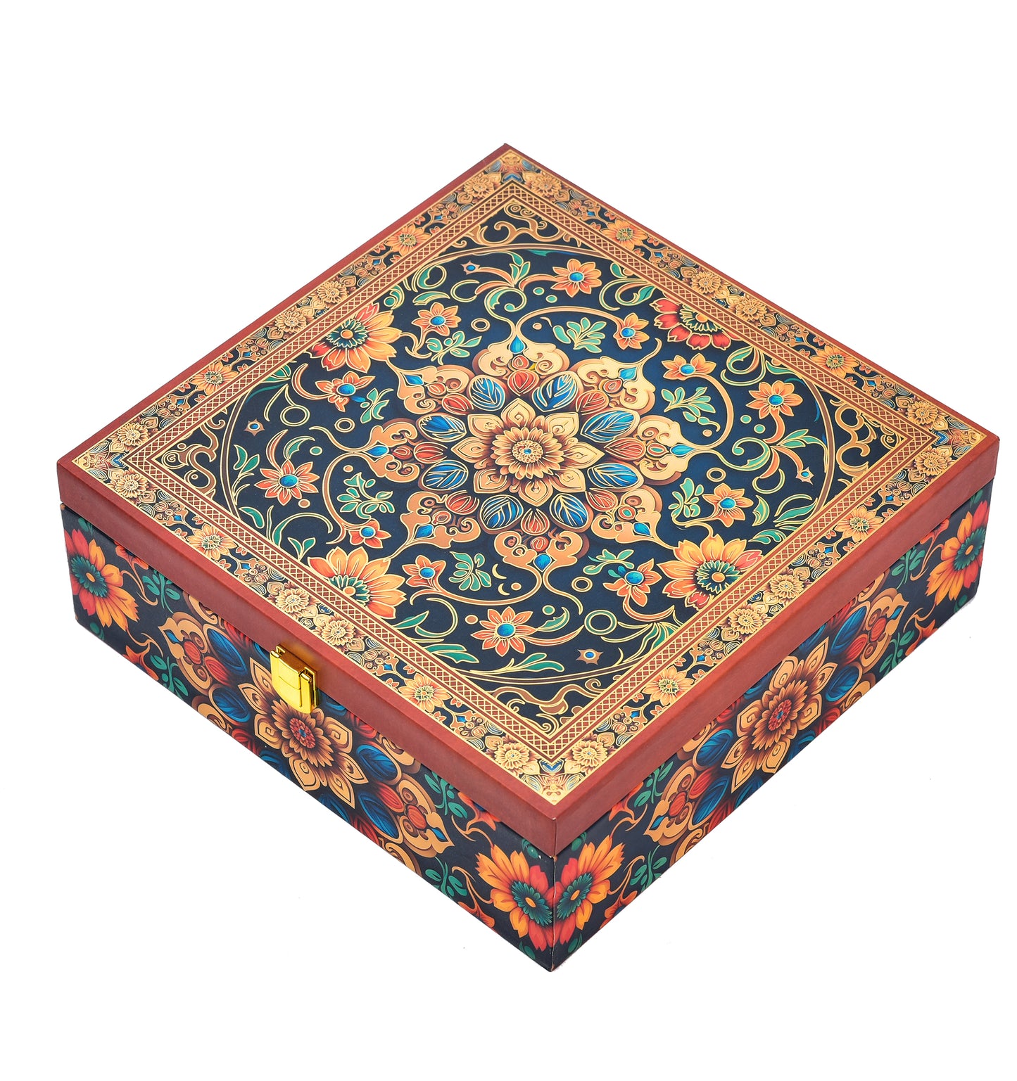 4 Jar Red Floral Foil Wooden Box | Grownex Packaging | wooden box