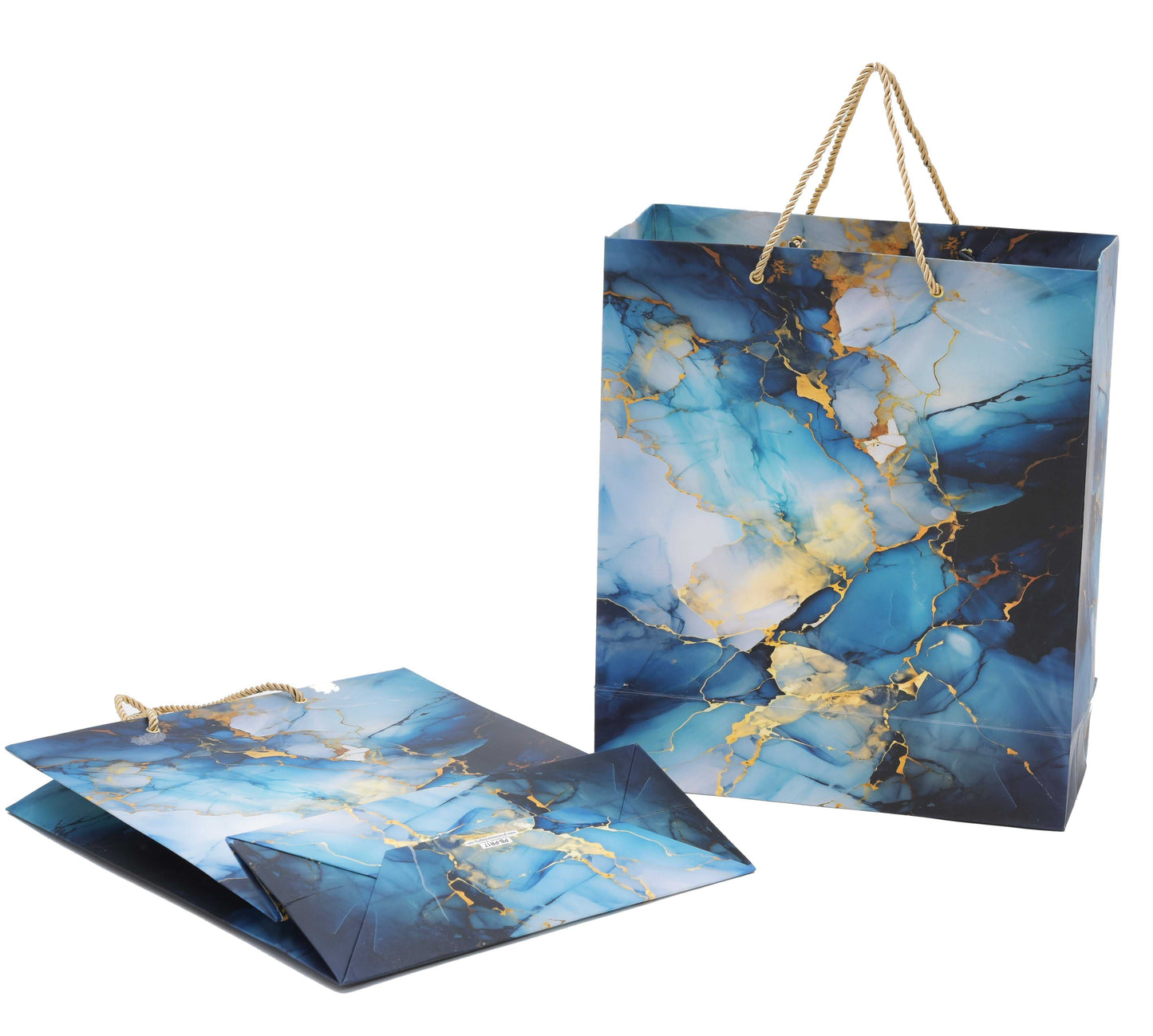Blue Marble Print Paper Bag 11.5x4.5x13.5 Inch | Grownex Packaging | paper bags