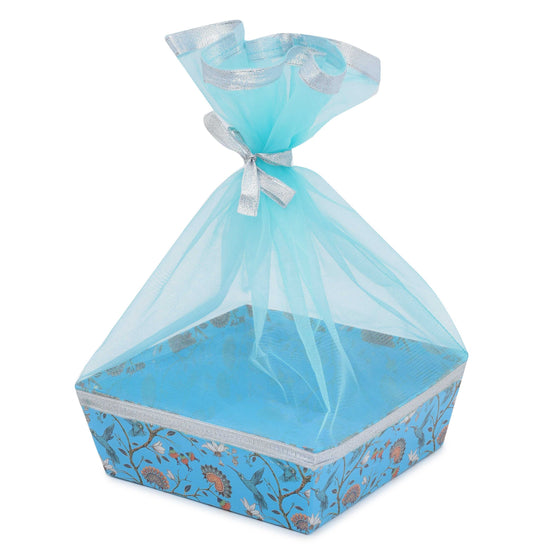 Blue Bird Print Cardboard Room Hamper Basket For Corporate Festive gifting | Grownex Packaging | Basket & Tray