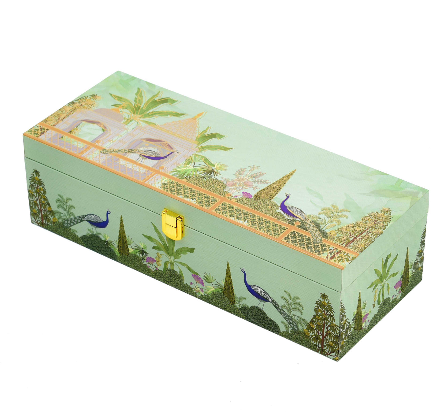 Festive Wooden Box for Dry Fruit Gifting With 3 Jar Green Garden Theme | Grownex Packaging | wooden box