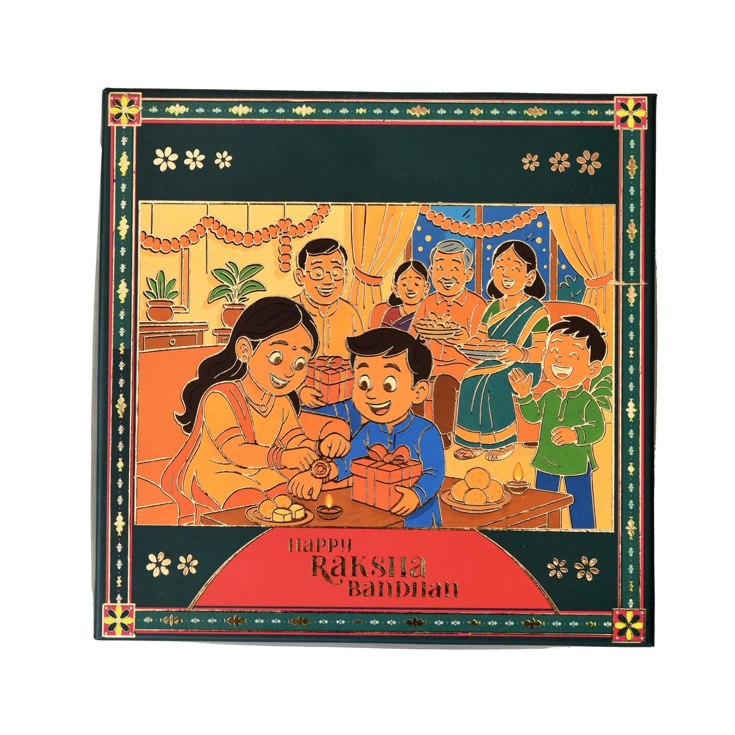 Rakhi Gift Hamper Box - Dark Green (Size - 7.9 x7.9x2.25 Inches) | Grownex Packaging | Hamper Box