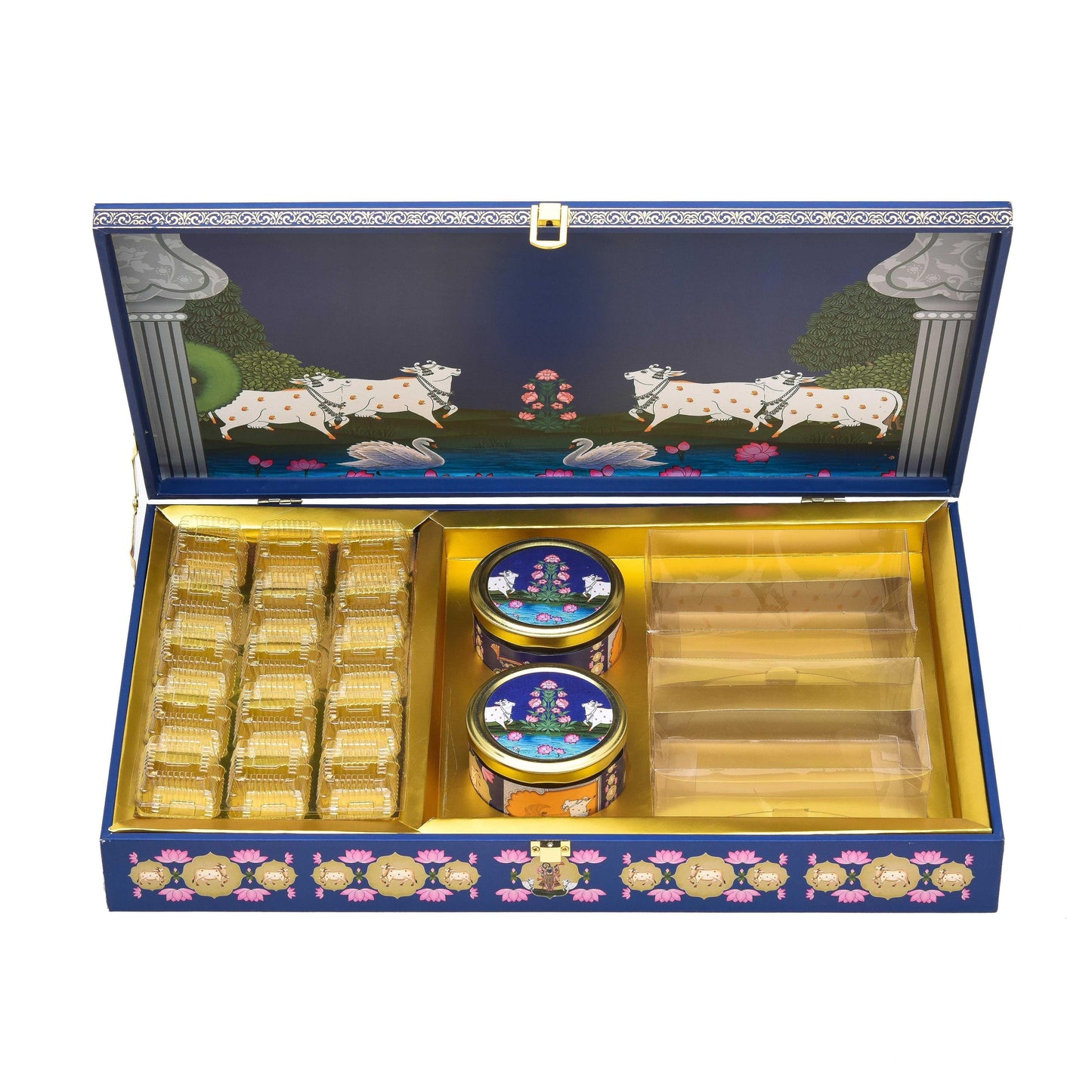 Royal Blue Krishna Wooden Diwali Gift Box | Premium Festive Packaging for Sweets & Hampers | Grownex Packaging | wooden box