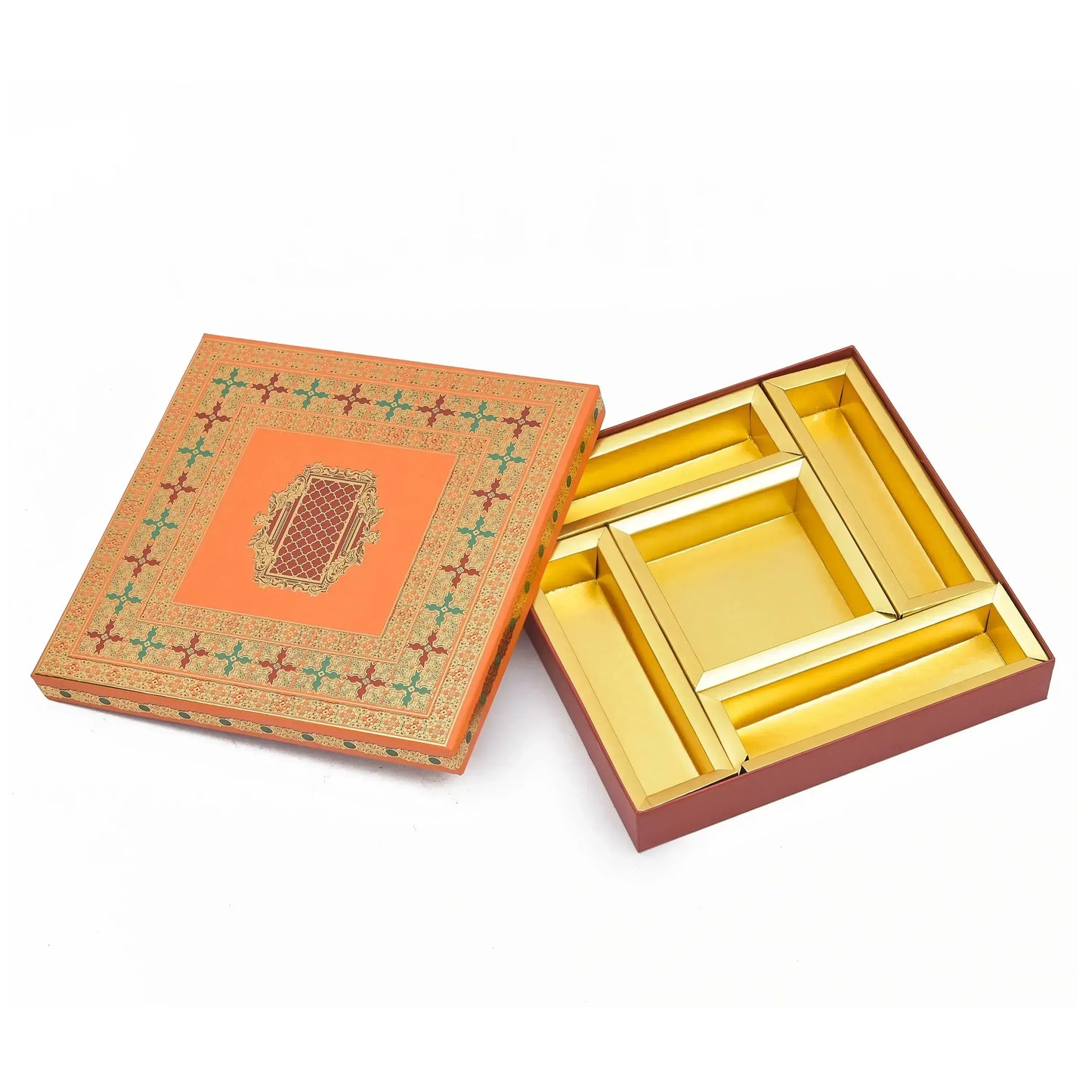Golden Foil Orange 5 Partitions Lawana Box Lid Pattern | Grownex Packaging | Sweet Box