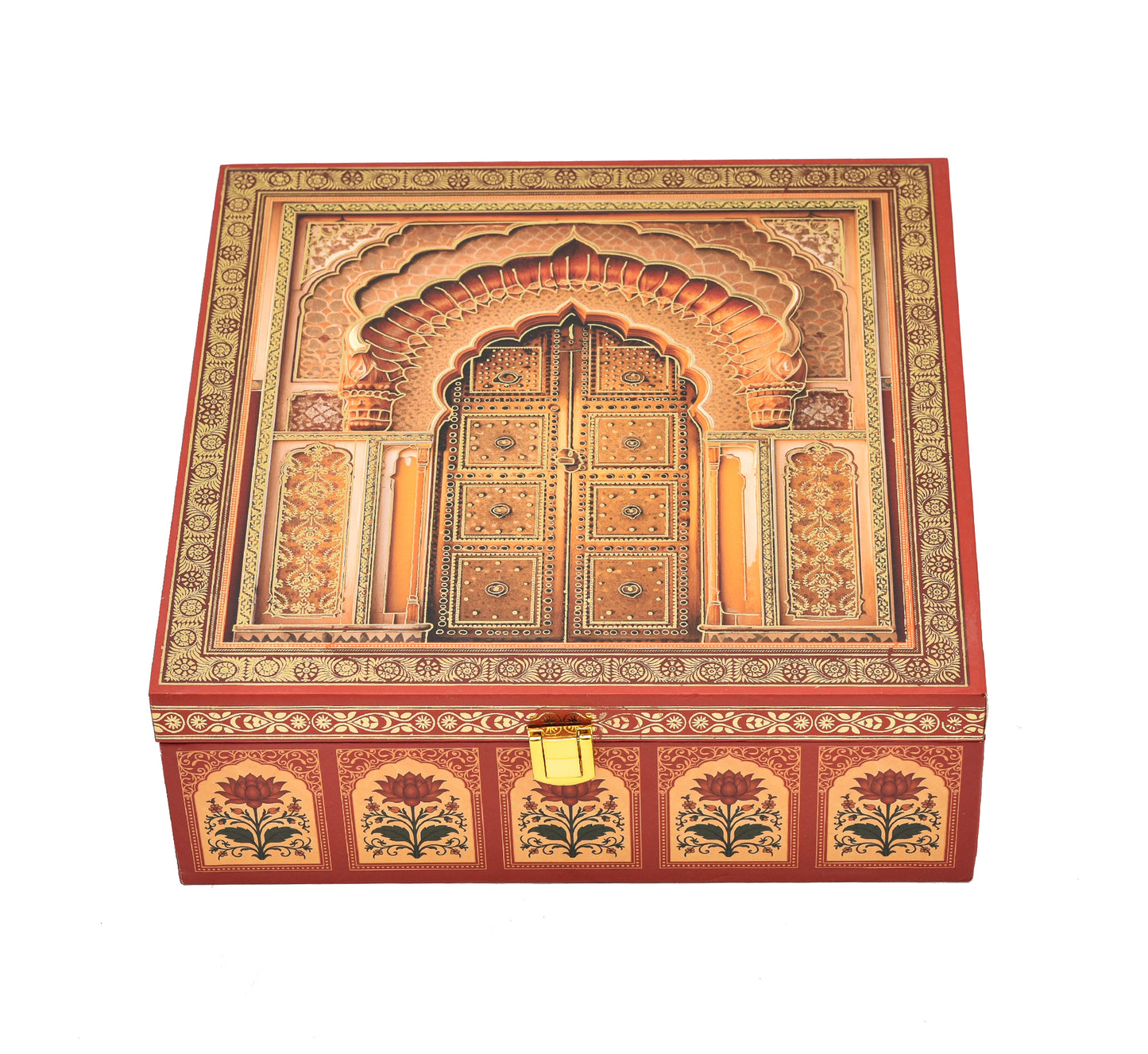 Royal Door Print Wooden Gift Box for 4 Jars | Premium Gift Packaging
