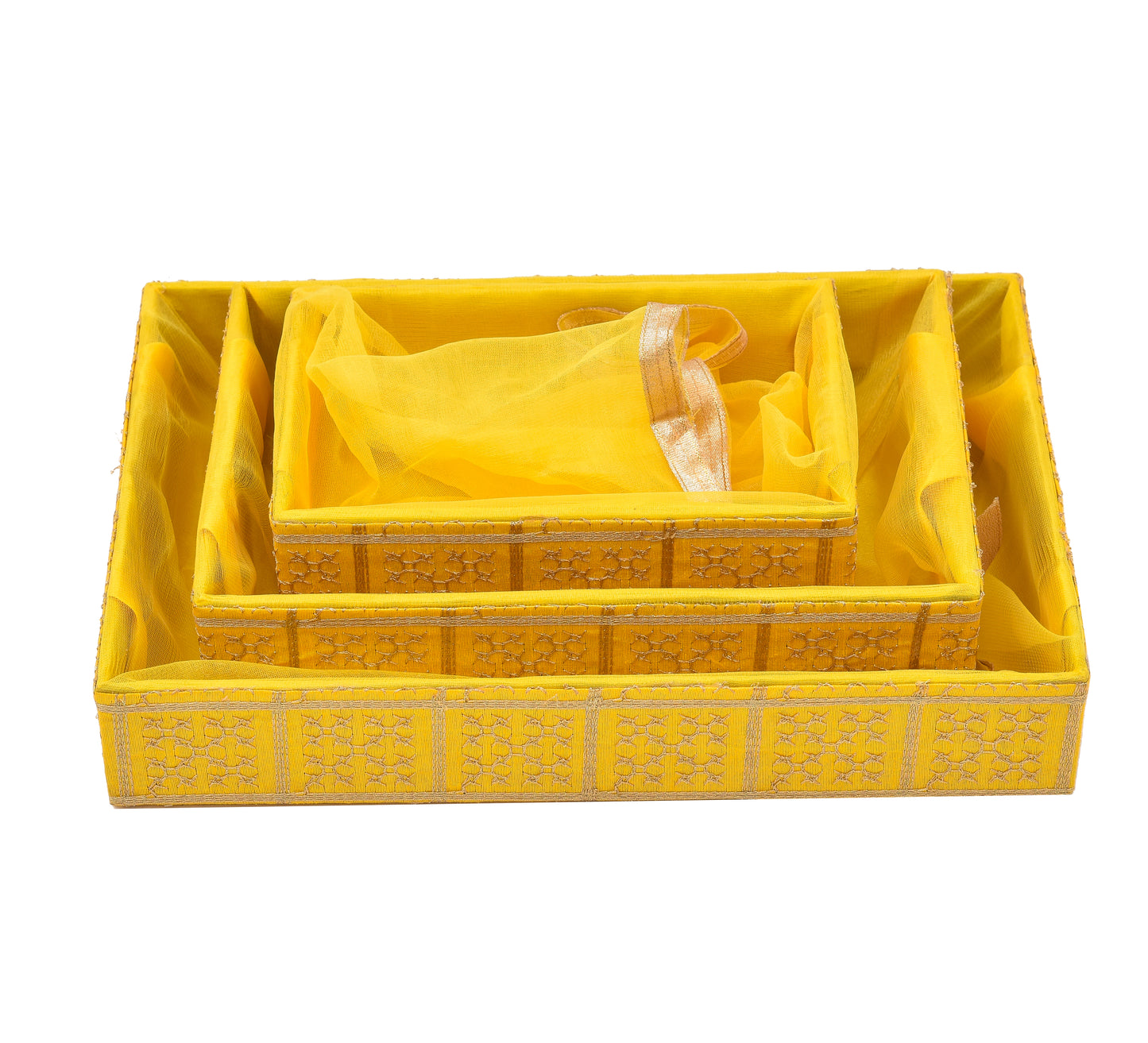 Yellow Net Decorative Hamper | Grownex Packaging | Basket & Tray
