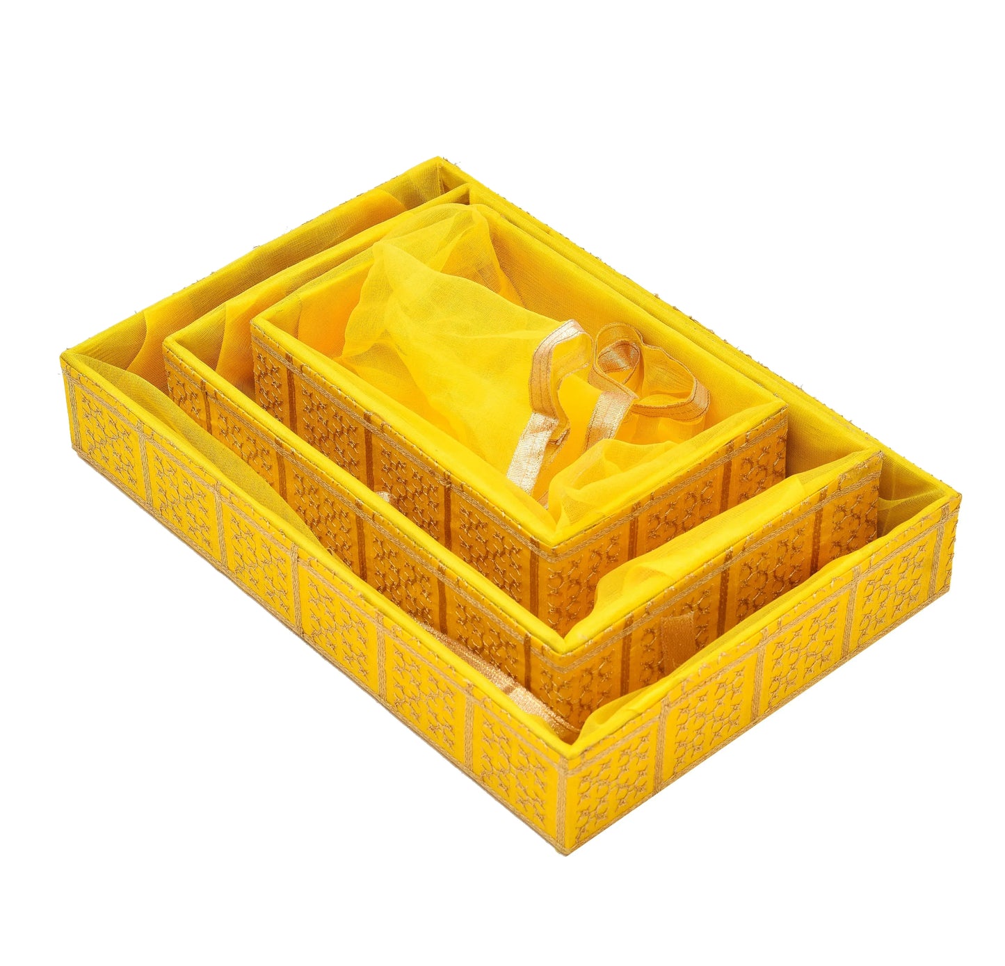 Yellow Net Decorative Hamper | Grownex Packaging | Basket & Tray