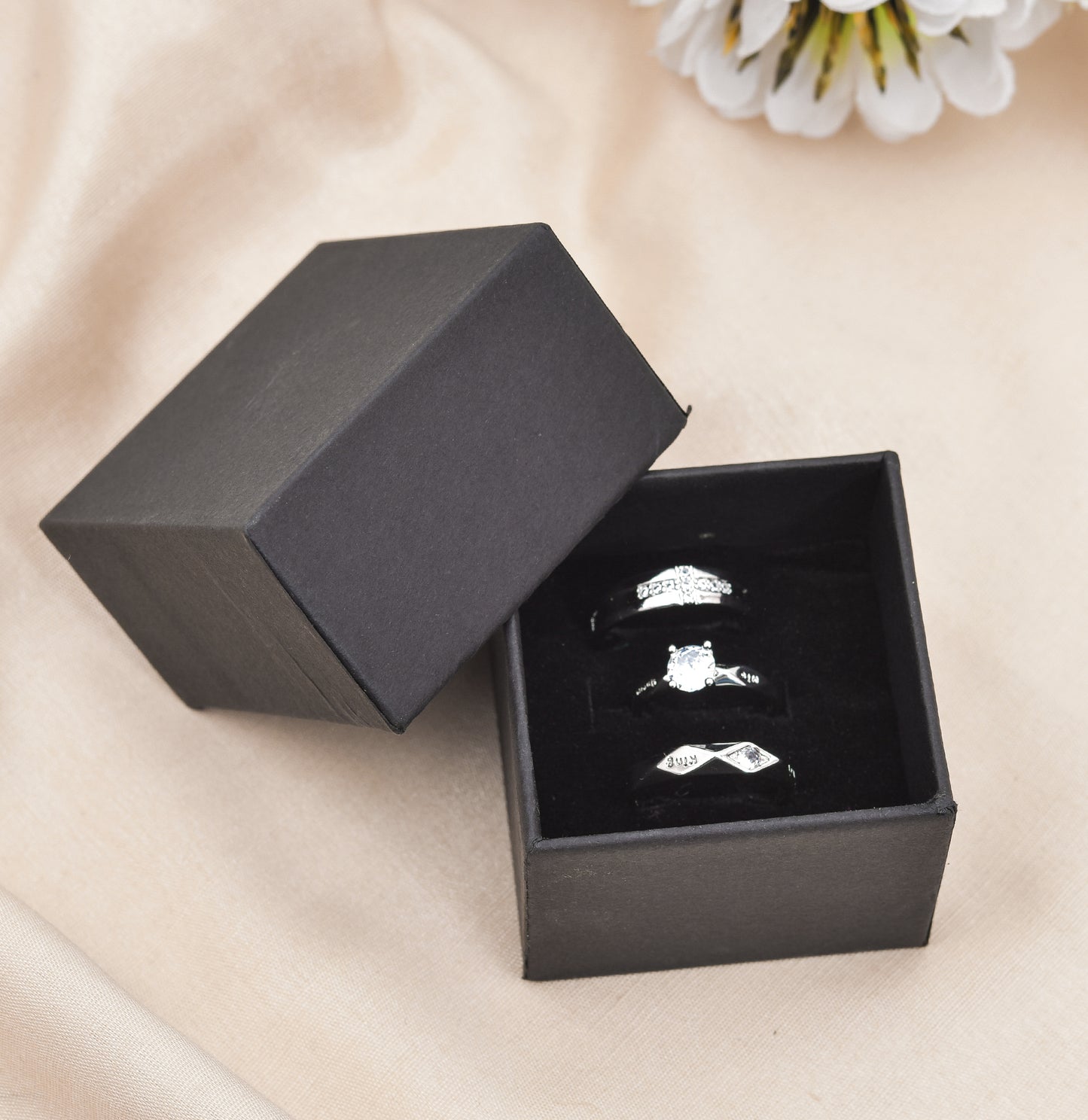 Lid Pattern Ring Box - Black | Grownex Packaging | Jewellery Box