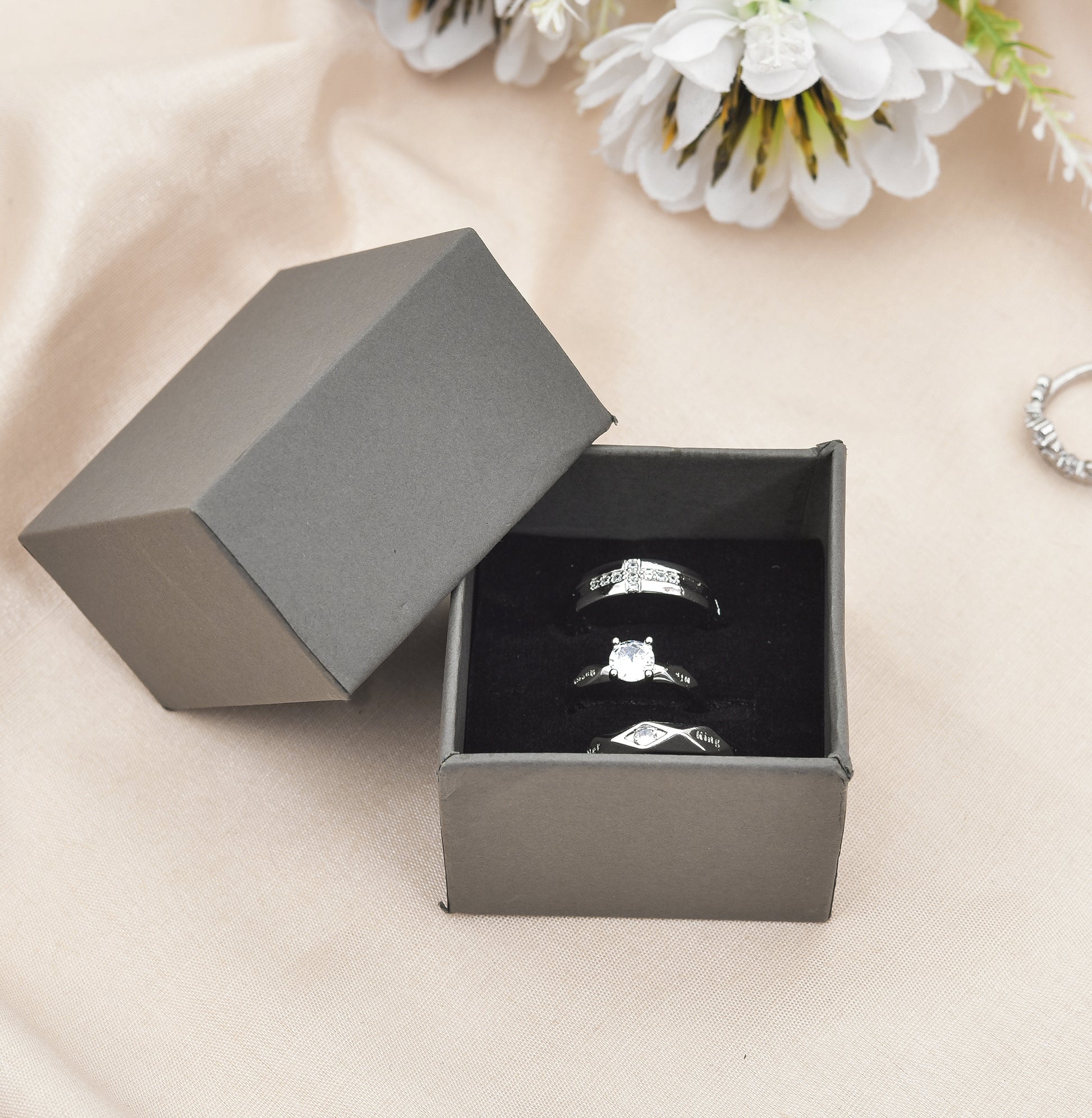 Lid Pattern Ring Box - Grey | Grownex Packaging | Jewellery Box