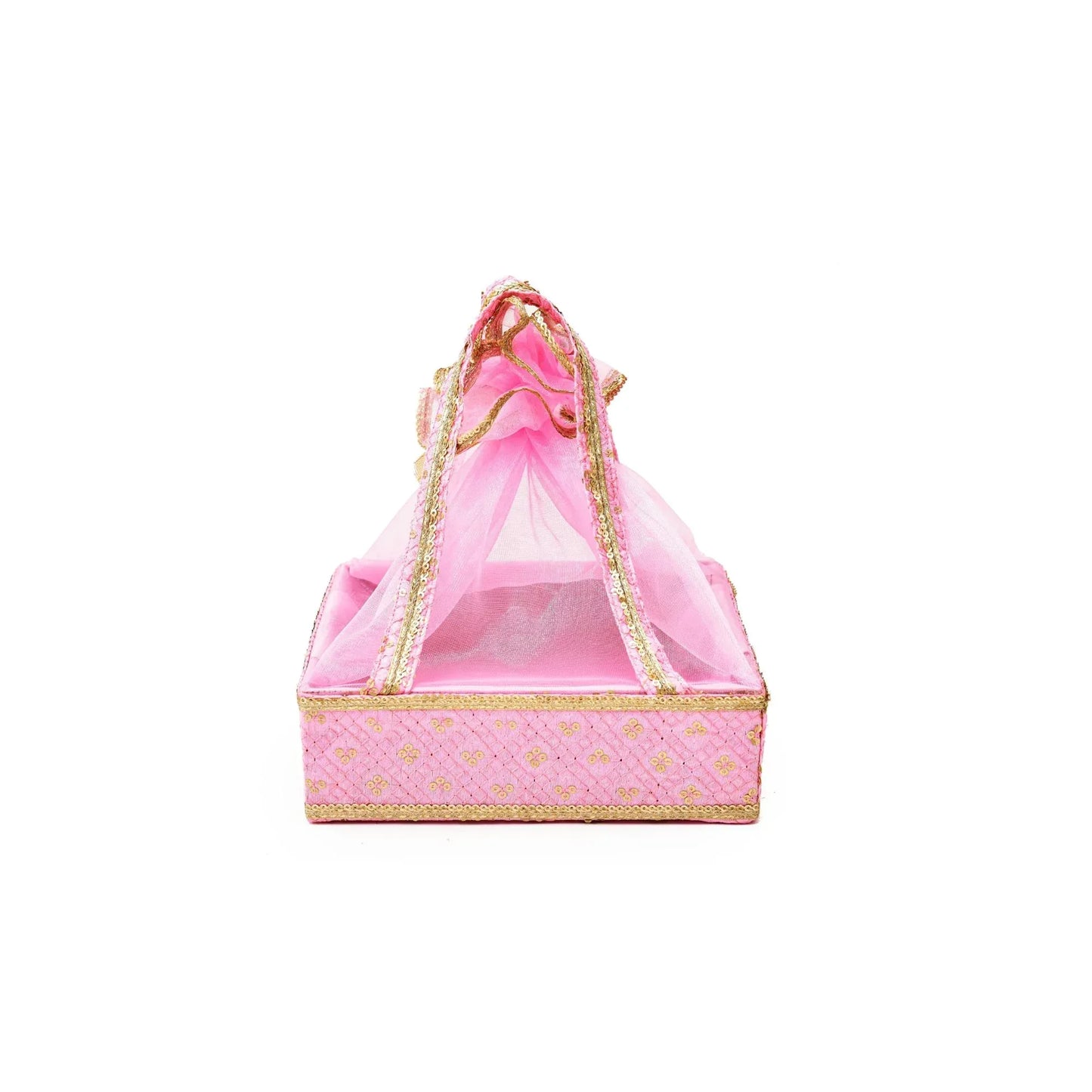 Pink & Gold Net Gift Basket | Festive Shagun & Hamper Packaging