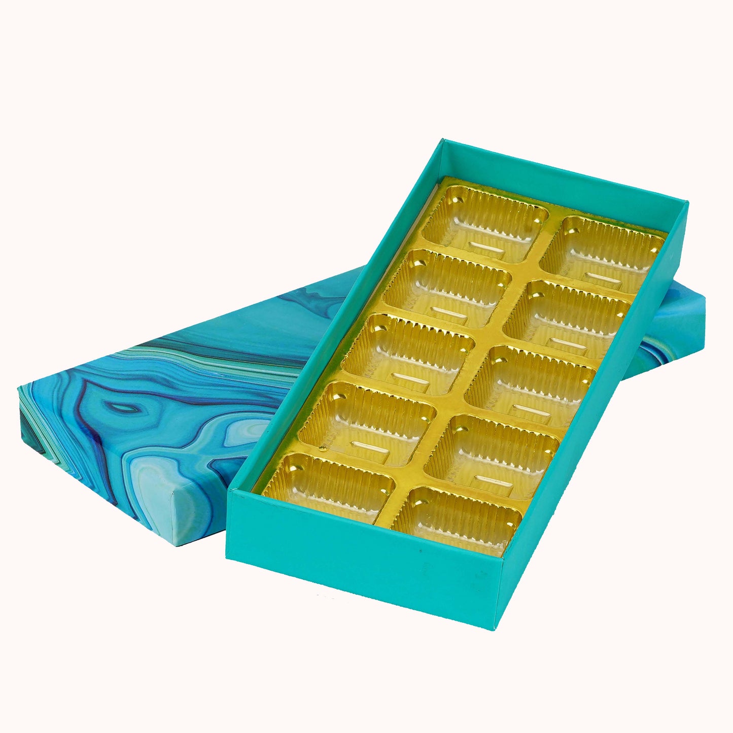 10 Pcs Cavity Chocolate Box - Marble Blue | Grownex Packaging | Chocolate Box