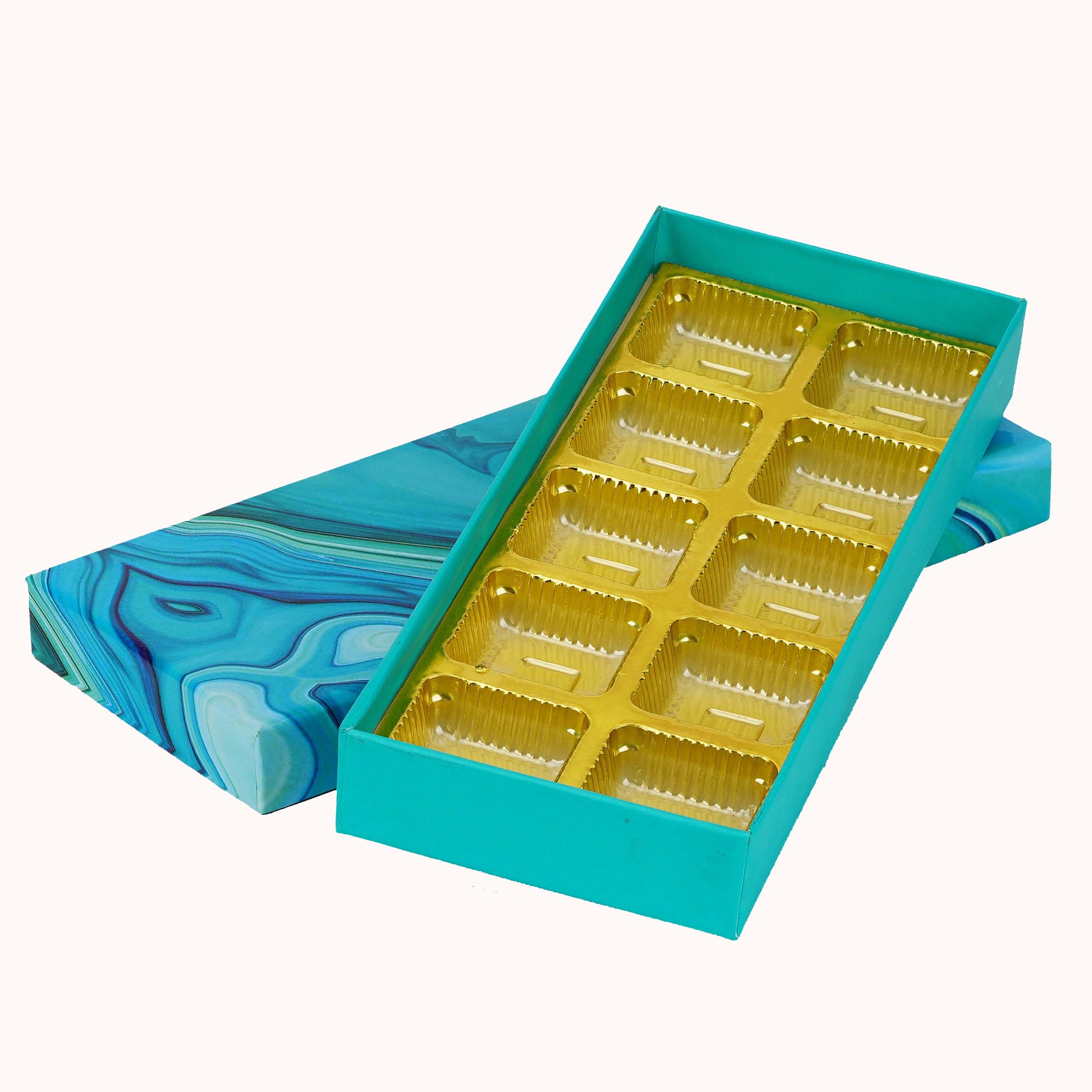 10 Pcs Cavity Chocolate Box - Marble Blue | Grownex Packaging | Chocolate Box