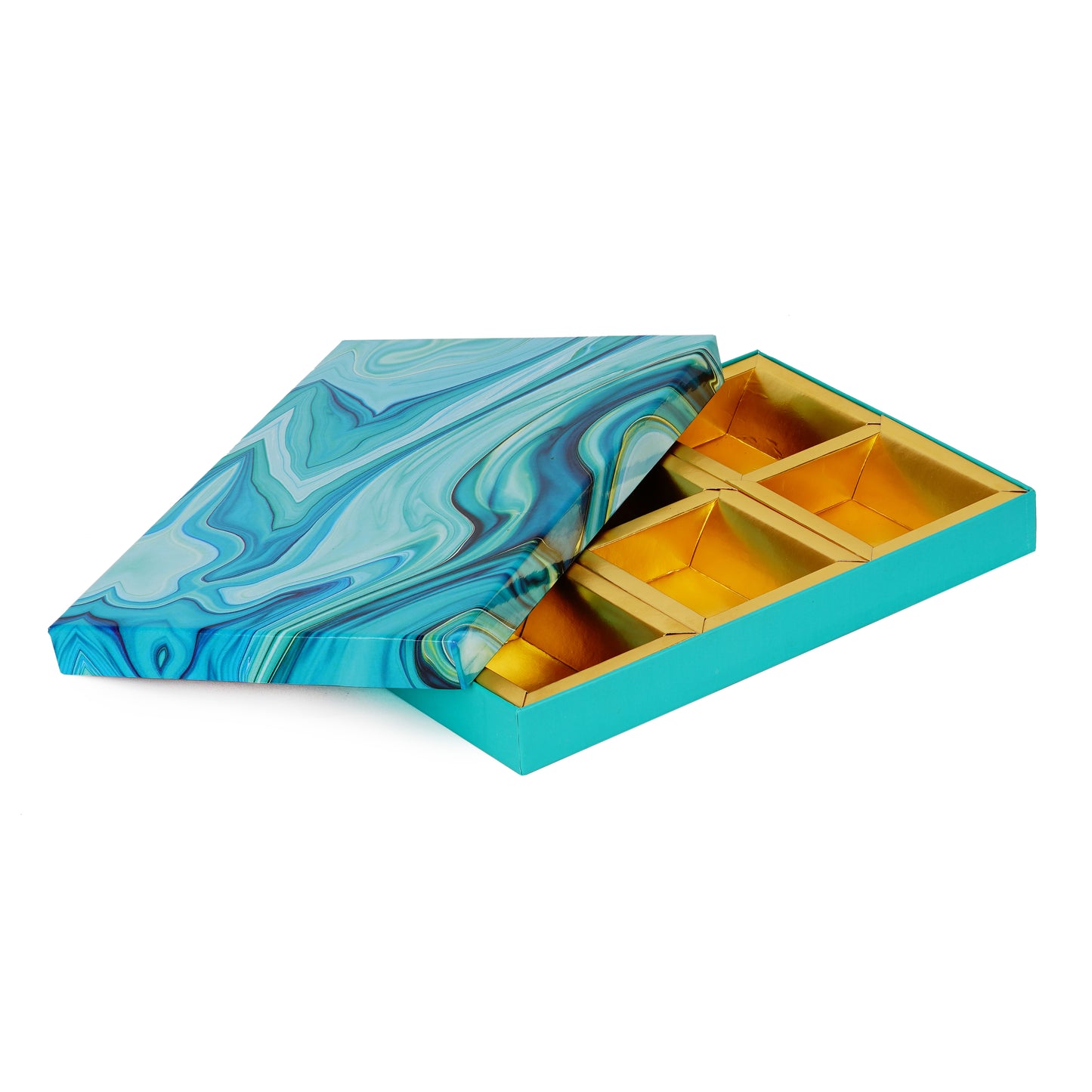 Marble Blue 6-Compartment Dry Fruit Box | Chic & Durable Gifting | Grownex Packaging | Dry Fruit Box