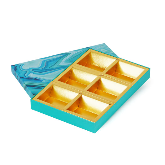 Marble Blue 6-Compartment Dry Fruit Box | Chic & Durable Gifting | Grownex Packaging | Dry Fruit Box