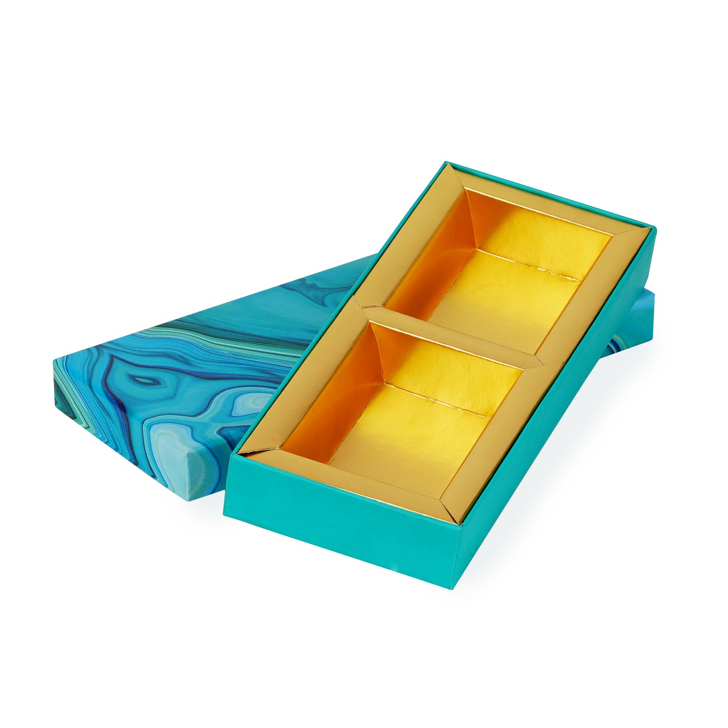 Marble Blue 2-Compartment Dry fruit Box | Elegant & Functional Gifting | Grownex Packaging | Dry Fruit Box