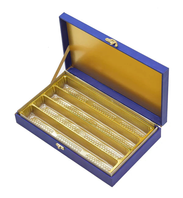 Royal Blue Premium Foil Print Wooden Box For Sweets & Chocolate Packaging | Grownex Packaging | wooden box