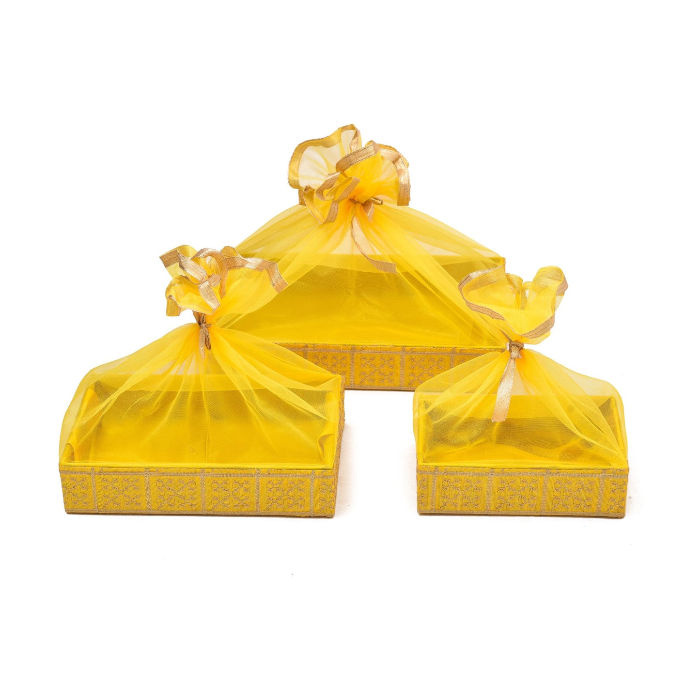 Yellow Net Decorative Hamper | Grownex Packaging | Basket & Tray