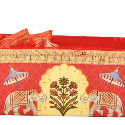 Red Elephant Print Gift Hamper Basket | Wedding & Return Gift Basket