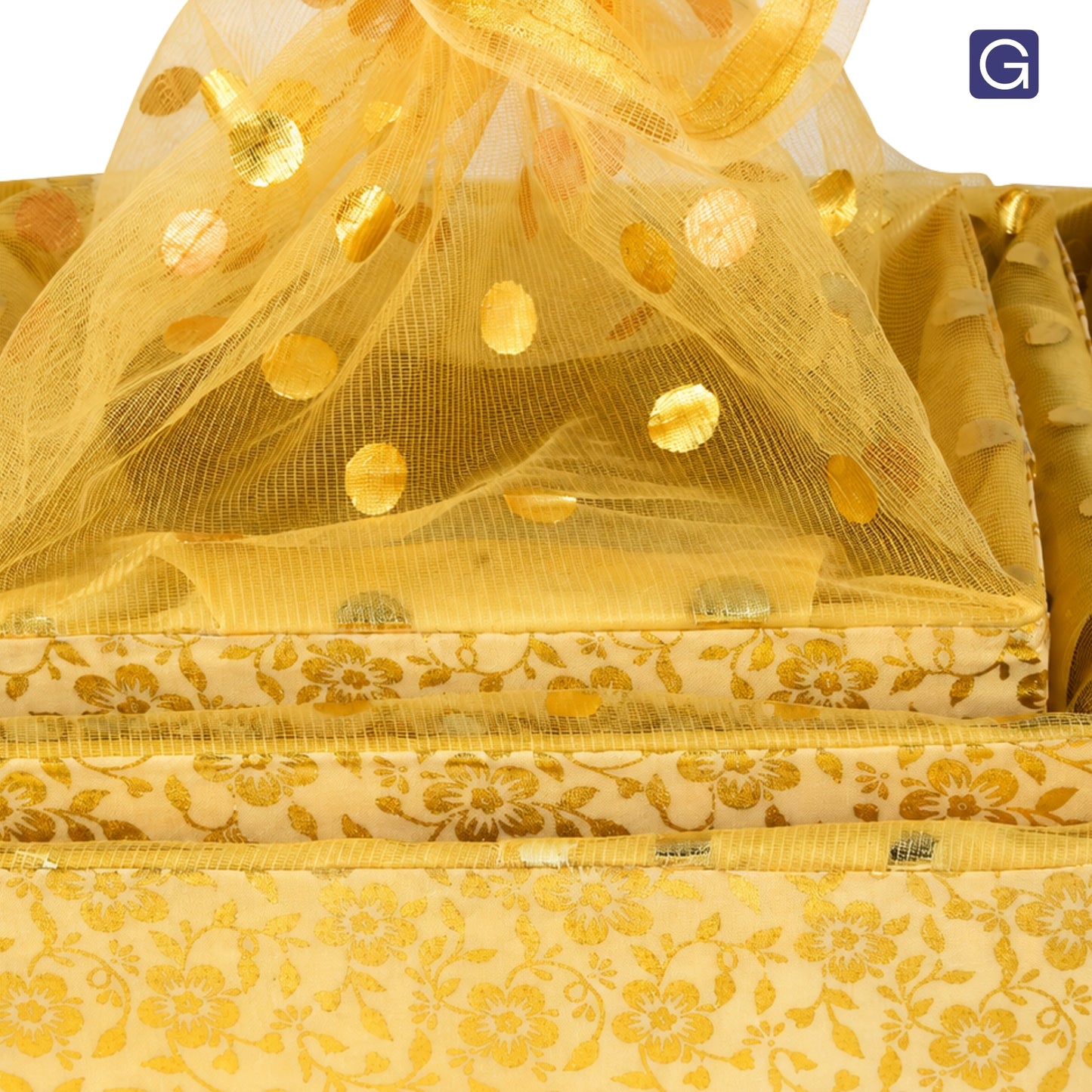Floral Gold Gift Hamper Basket Set of 3 | Decorative MDF Basket for Festive Gifting
