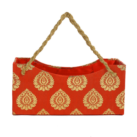 Handle Basket Orange – Decorative Gift Basket with Golden Handle | Grownex Packaging | Basket & Tray