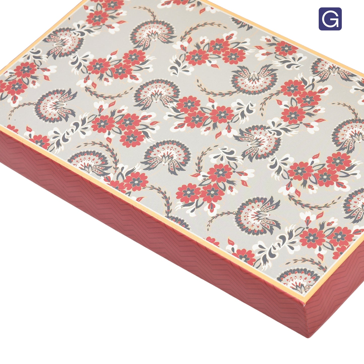 Red-Green Flower Print 4 Line Sweet Box | 1kg Premium Kappa Board Mithai Box