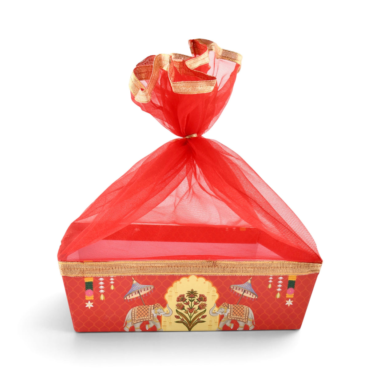 Red Elephant Print Gift Hamper Basket | Wedding & Return Gift Basket