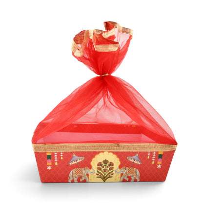 Red Elephant Print Gift Hamper Basket | Wedding & Return Gift Basket