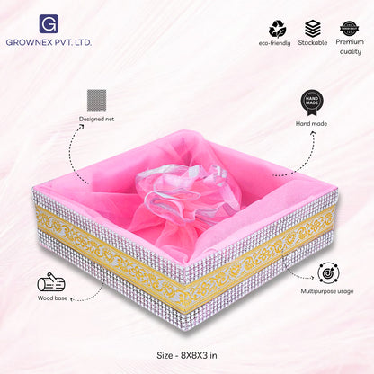 Baby Pink Decorated with Lace Gift Hamper Basket | Grownex Packaging | Basket & Tray