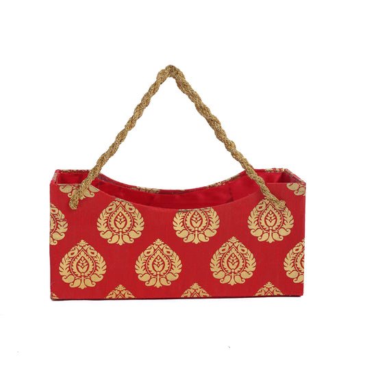 Red Designer Handle Basket – Decorative Gift & Hamper Basket | Grownex Packaging | Basket & Tray