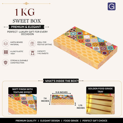 Textured Print 4 Line Sweet Box | 1kg Premium Matte Finish Mithai Gift Box