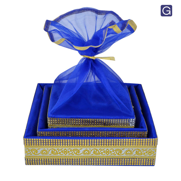 Decorative Royal Blue Gift Basket Set of 3 - Front View | Grownex Packaging
