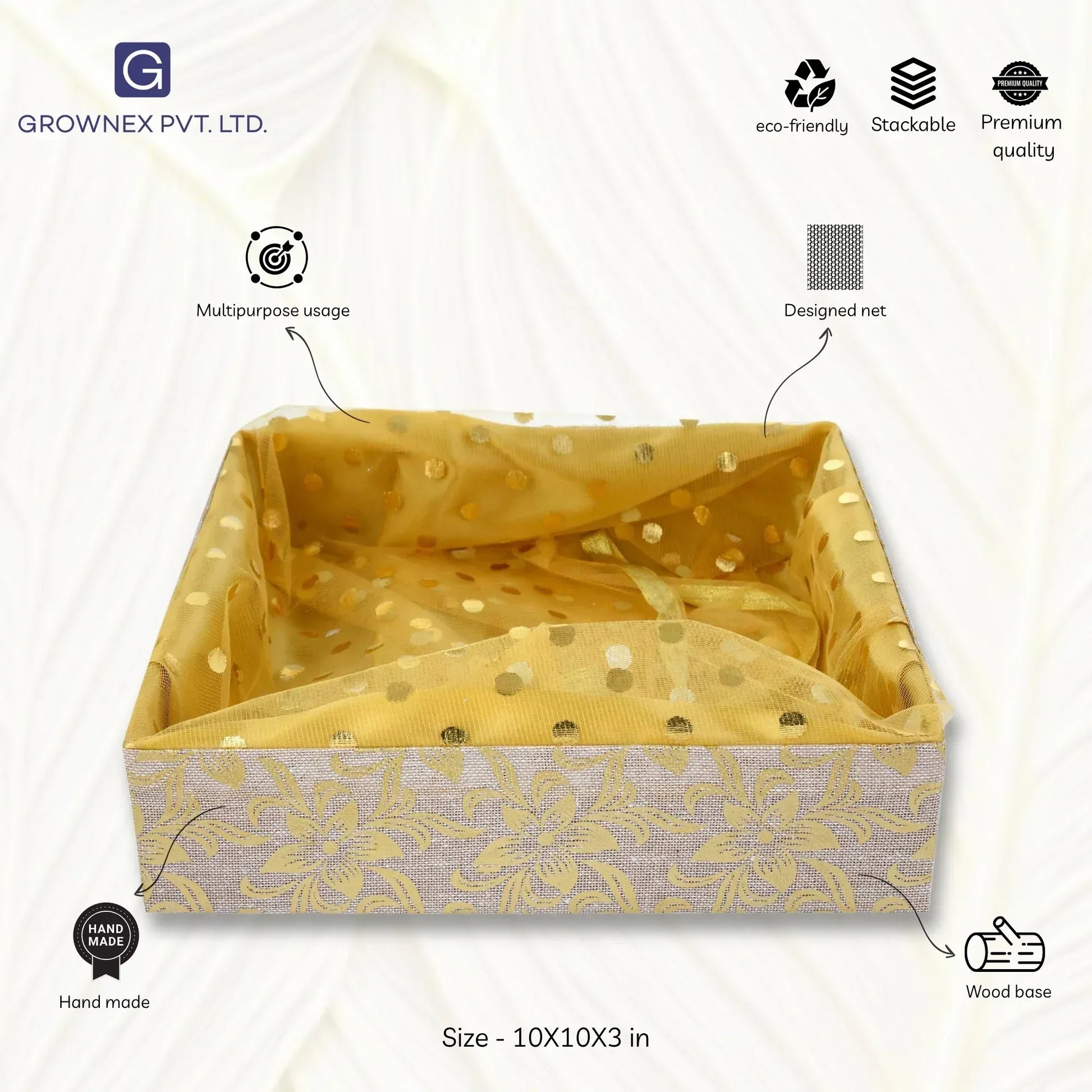 Golden Jute Gift Hamper Basket | Grownex Packaging | Basket & Tray