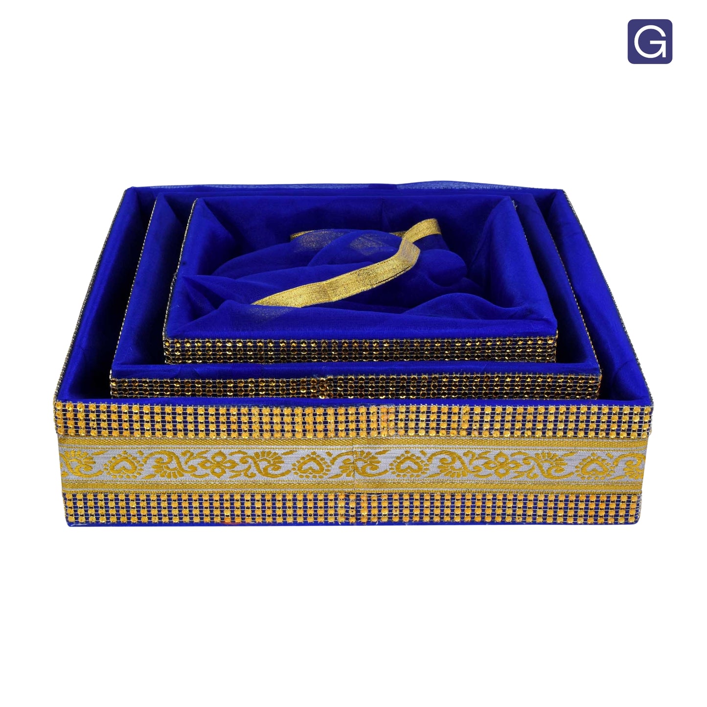 Decorative Royal Blue Gift Basket Set of 3 | Wedding & Return Gift Packaging