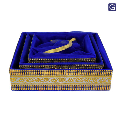 Decorative Royal Blue Gift Basket Set of 3 | Wedding & Return Gift Packaging