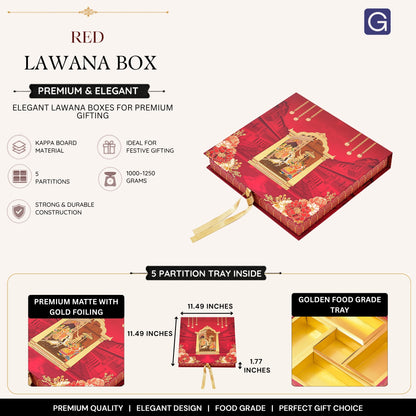 5 Partition Red Lawana Box | Wedding Shagun & Dry Fruit Gift Packaging